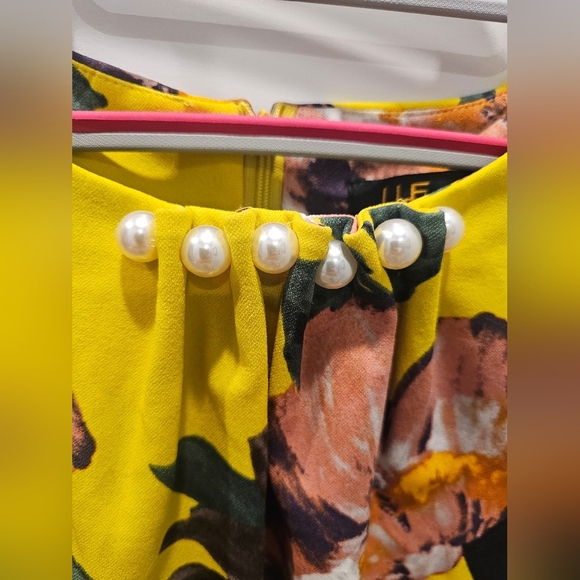 NWT I LE New York Yellow Floral Sheath Dress w/ Pearl Detail Size 18 - Picture 3 of 9